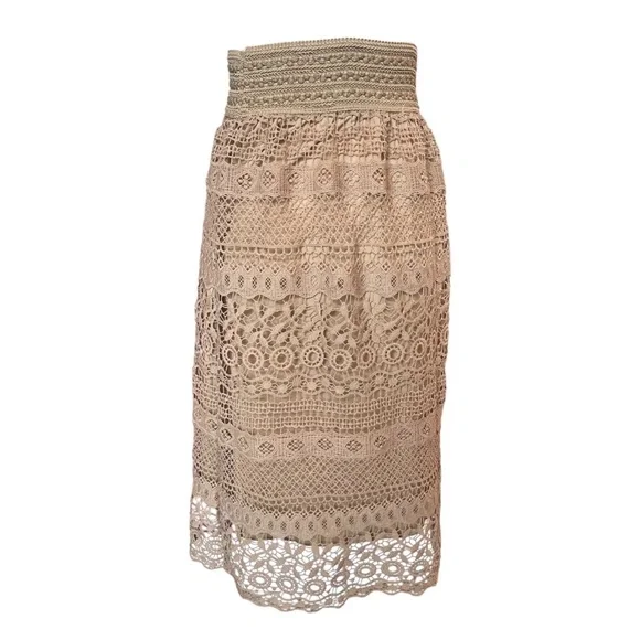 J Gee Beige Crochet Lace Midi Skirt Size Small – Boho Chic, Excellent Condition - Picture 2 of 8
